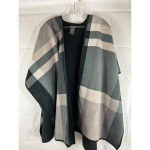 Ike Behar Plaid Open Front Cape Shawl One Size 100% Polyester Charcoal Grey New